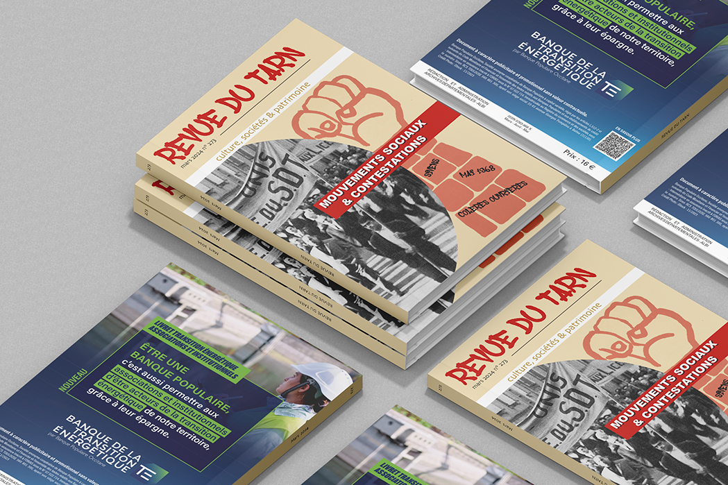 Pile de magazines "Revue du Tarn" n°273 sur les mouvements sociaux, mise en page culturelle par Well Com Studio Graphique à Albi.